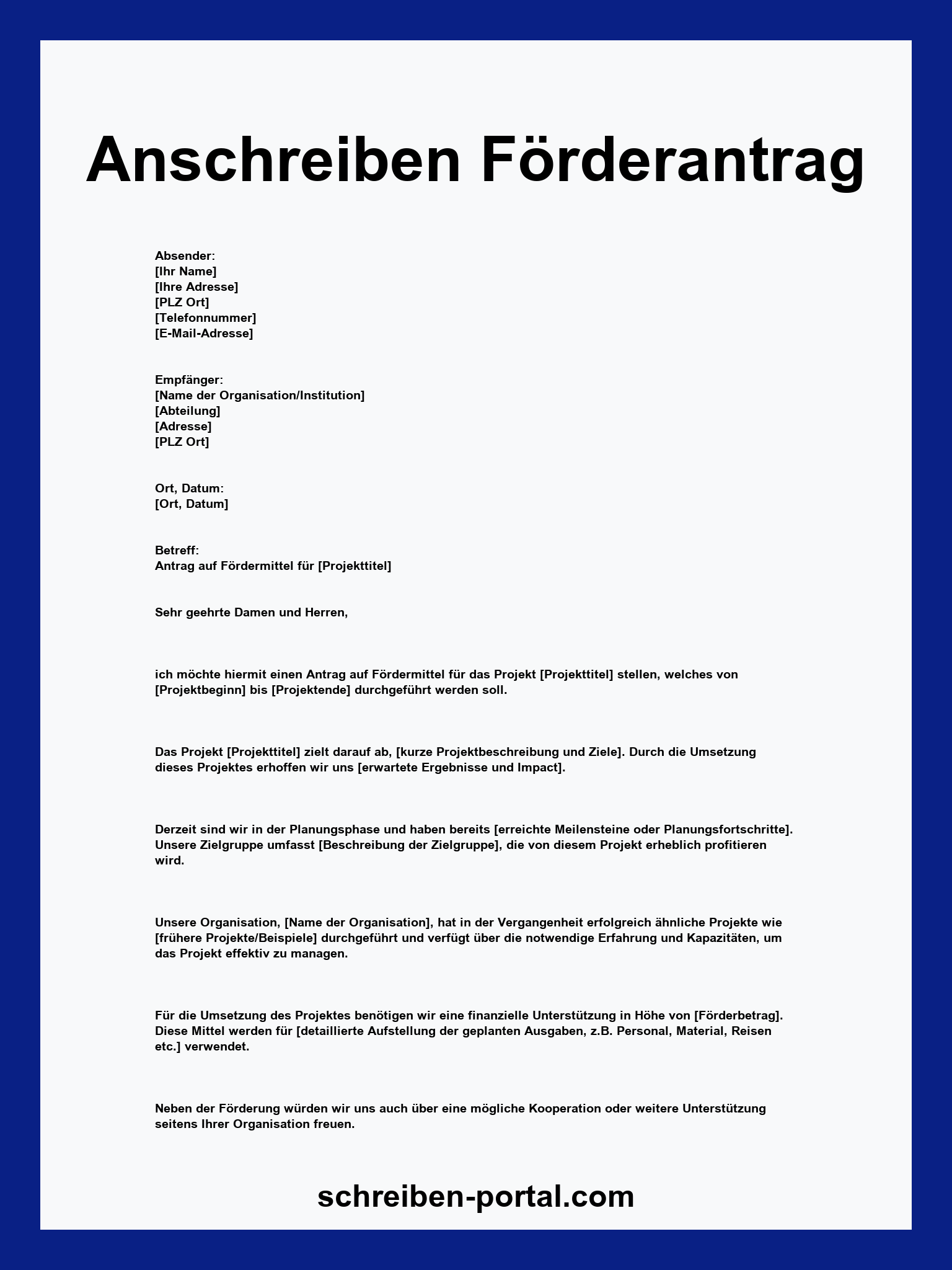 Anschreiben Förderantrag Muster