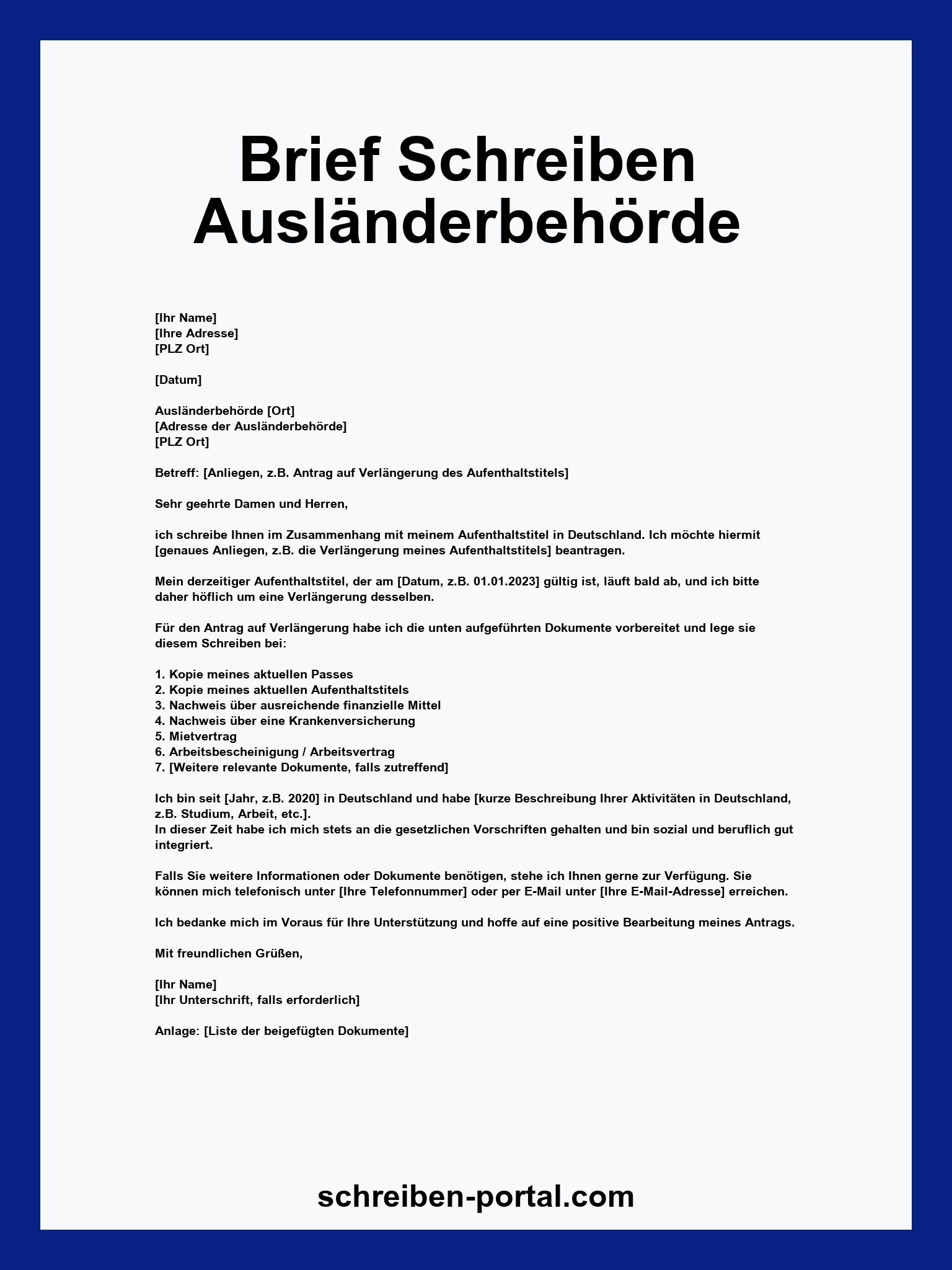 Brief Schreiben Ausländerbehörde