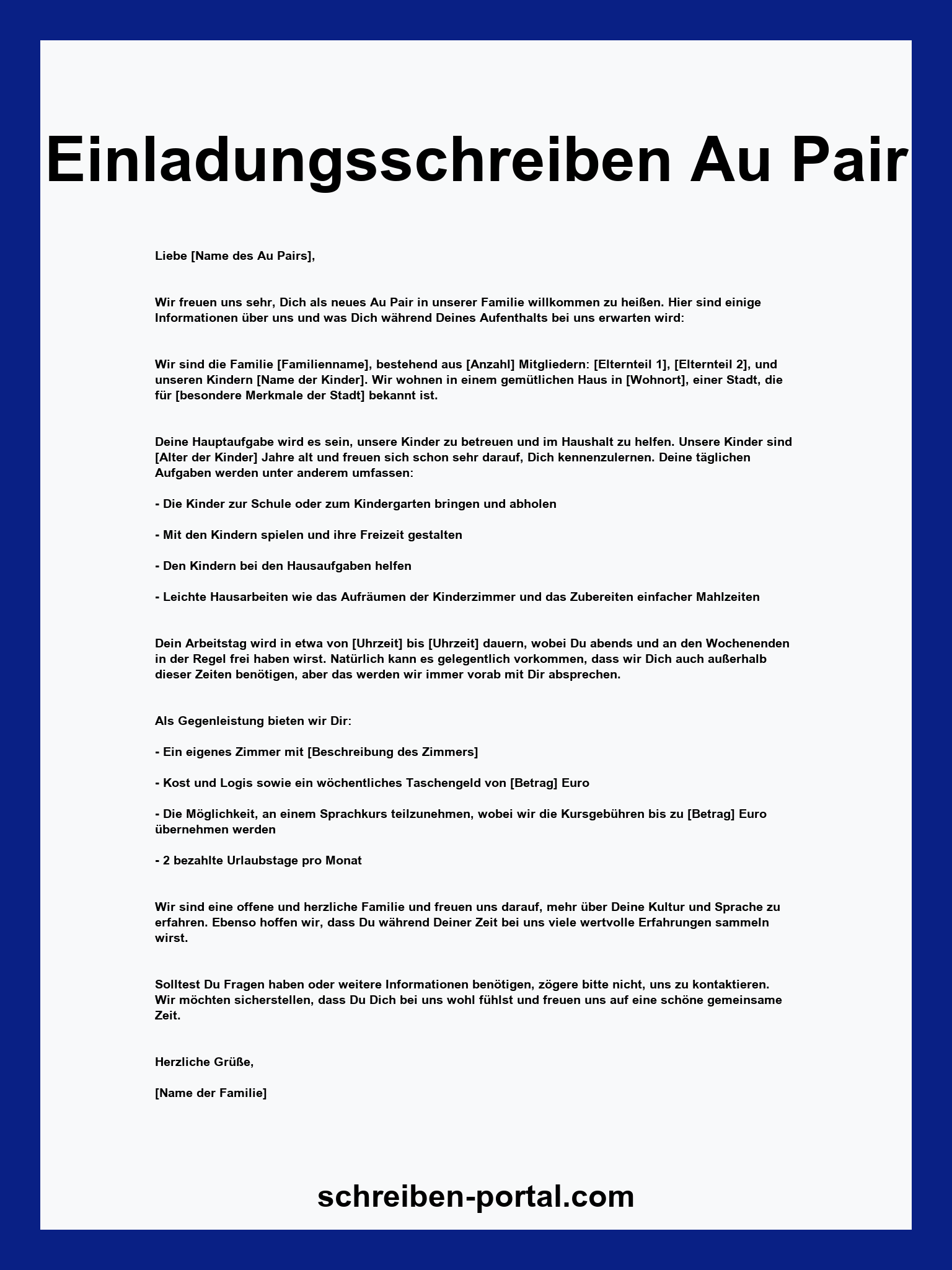 Einladungsschreiben Au Pair