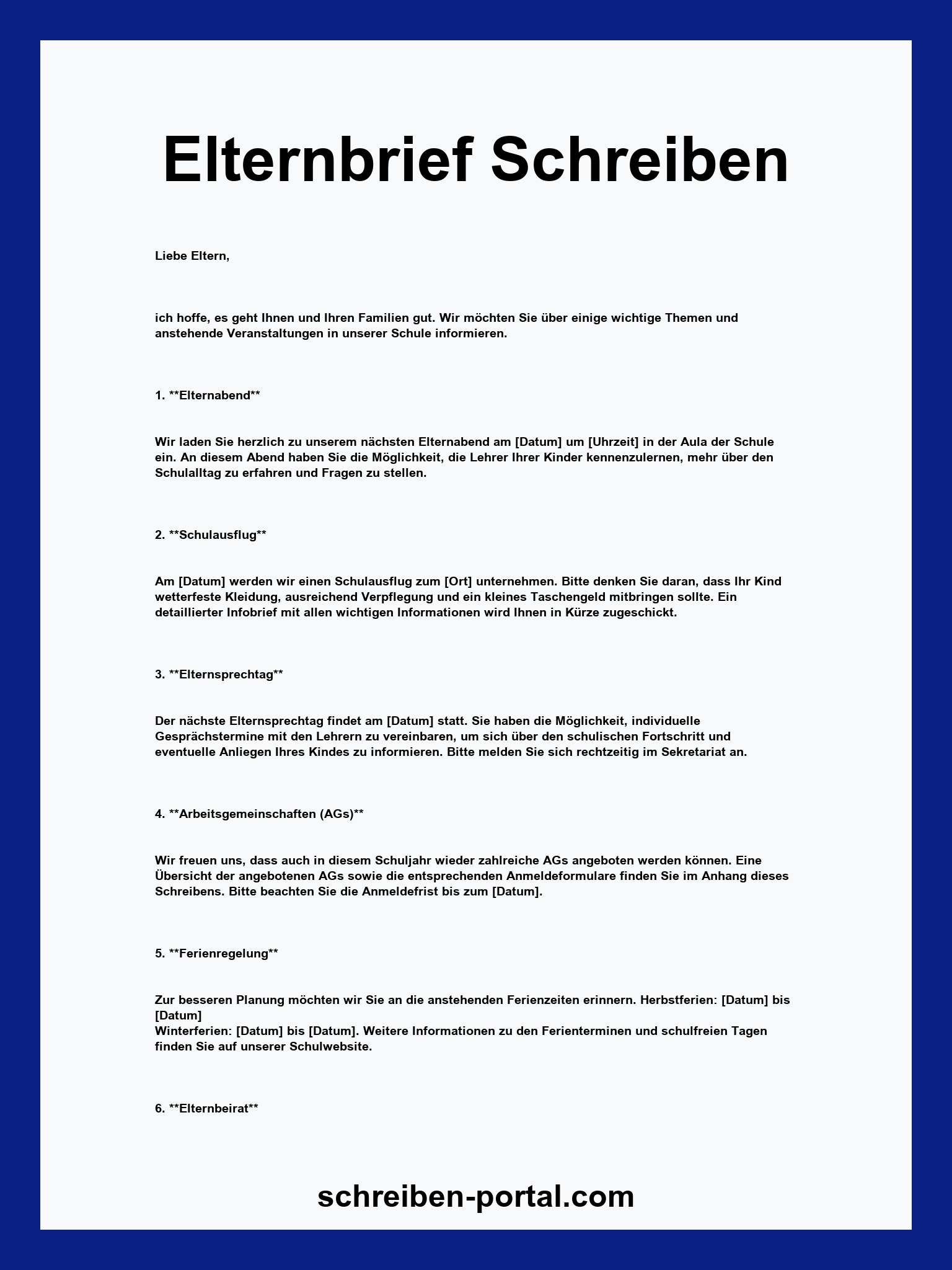 Elternbrief Schreiben Beispiel