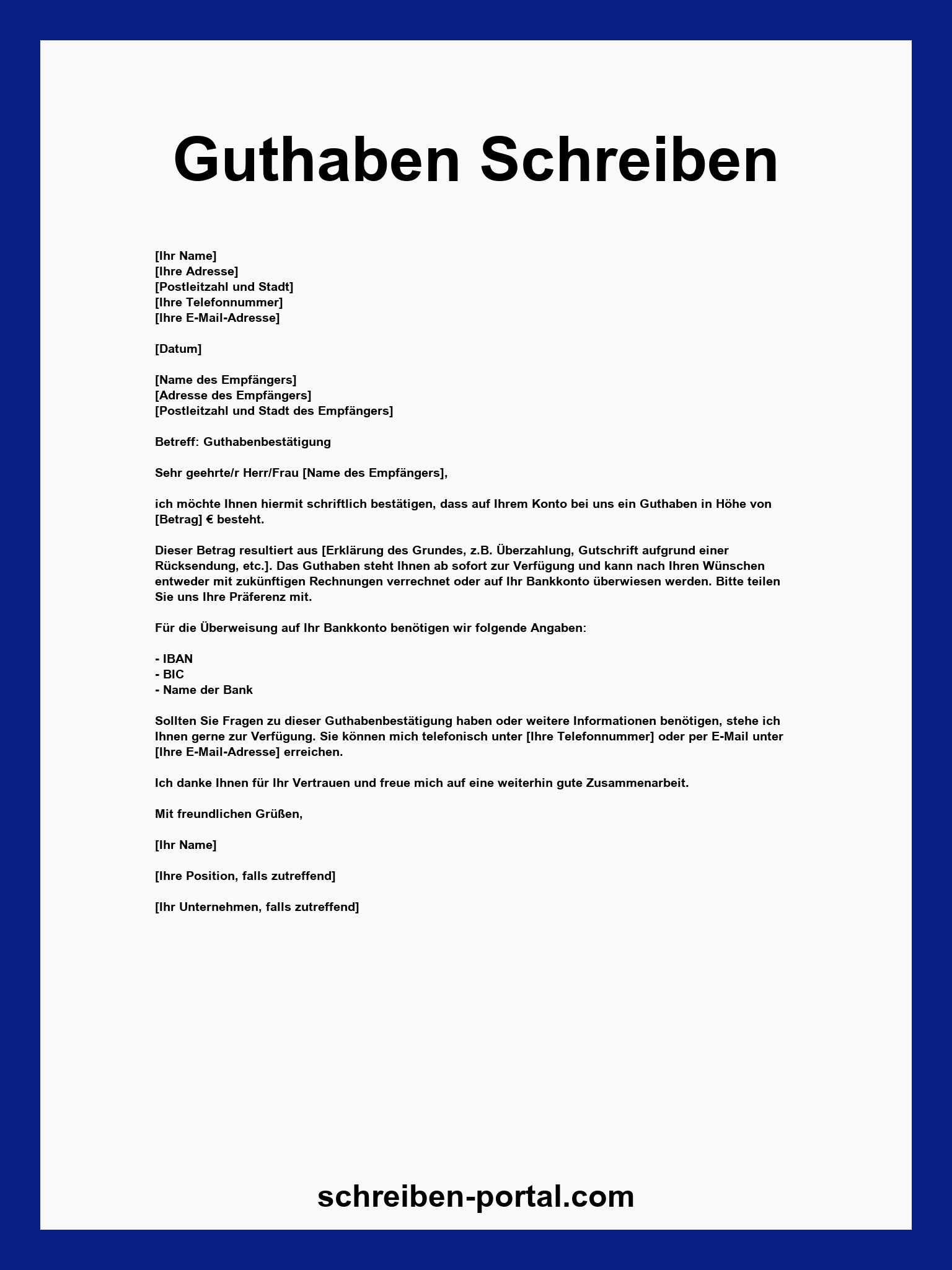 Guthaben Schreiben Muster