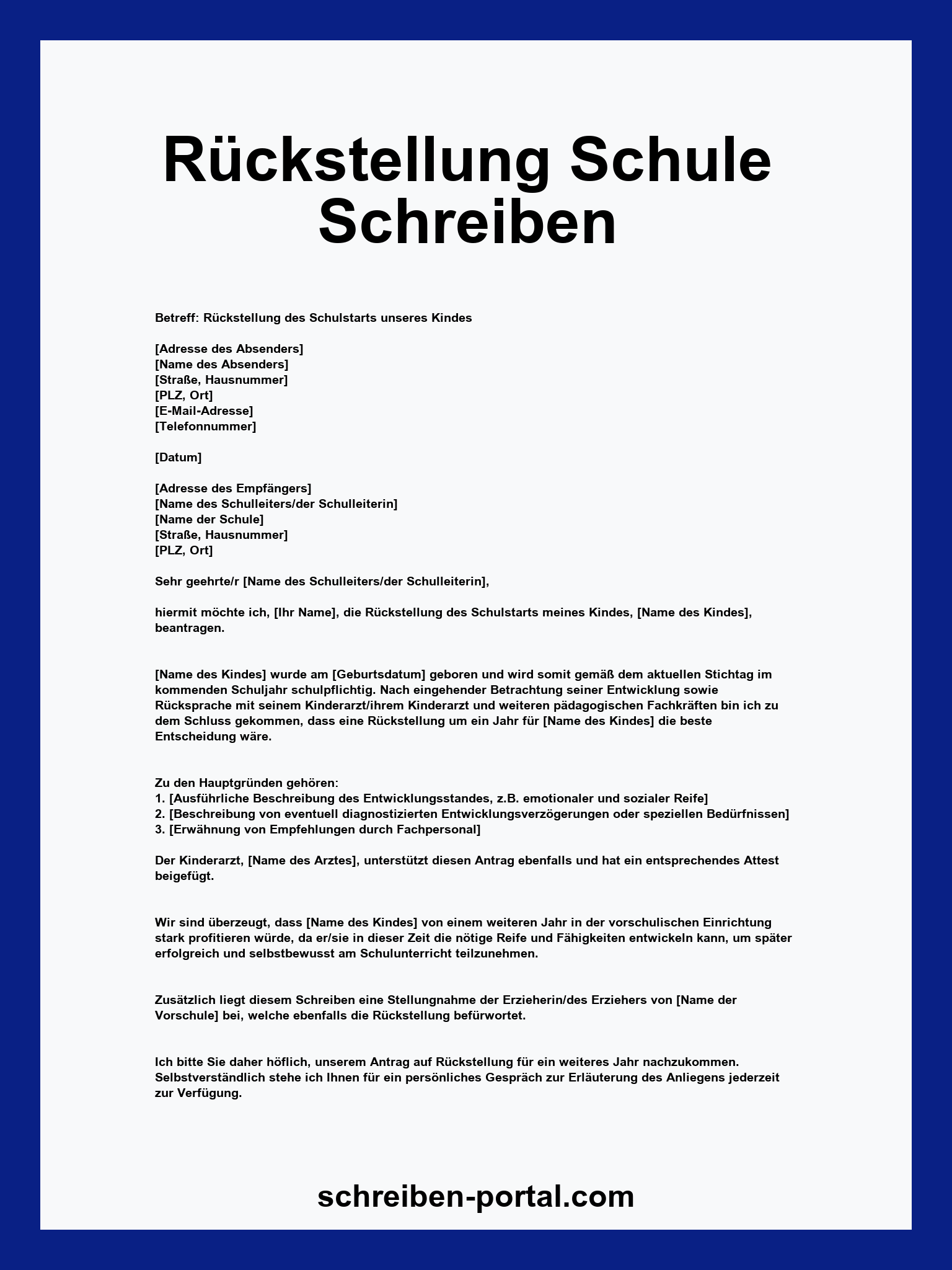Rückstellung Schule Schreiben Vorlage