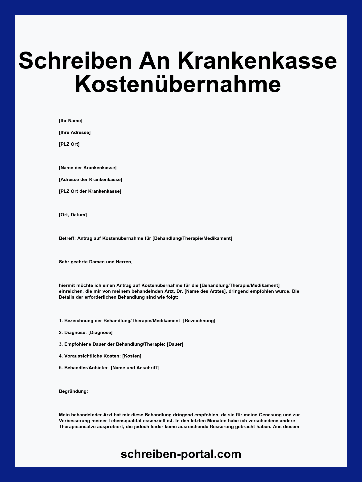 Schreiben An Krankenkasse Kostenübernahme Muster