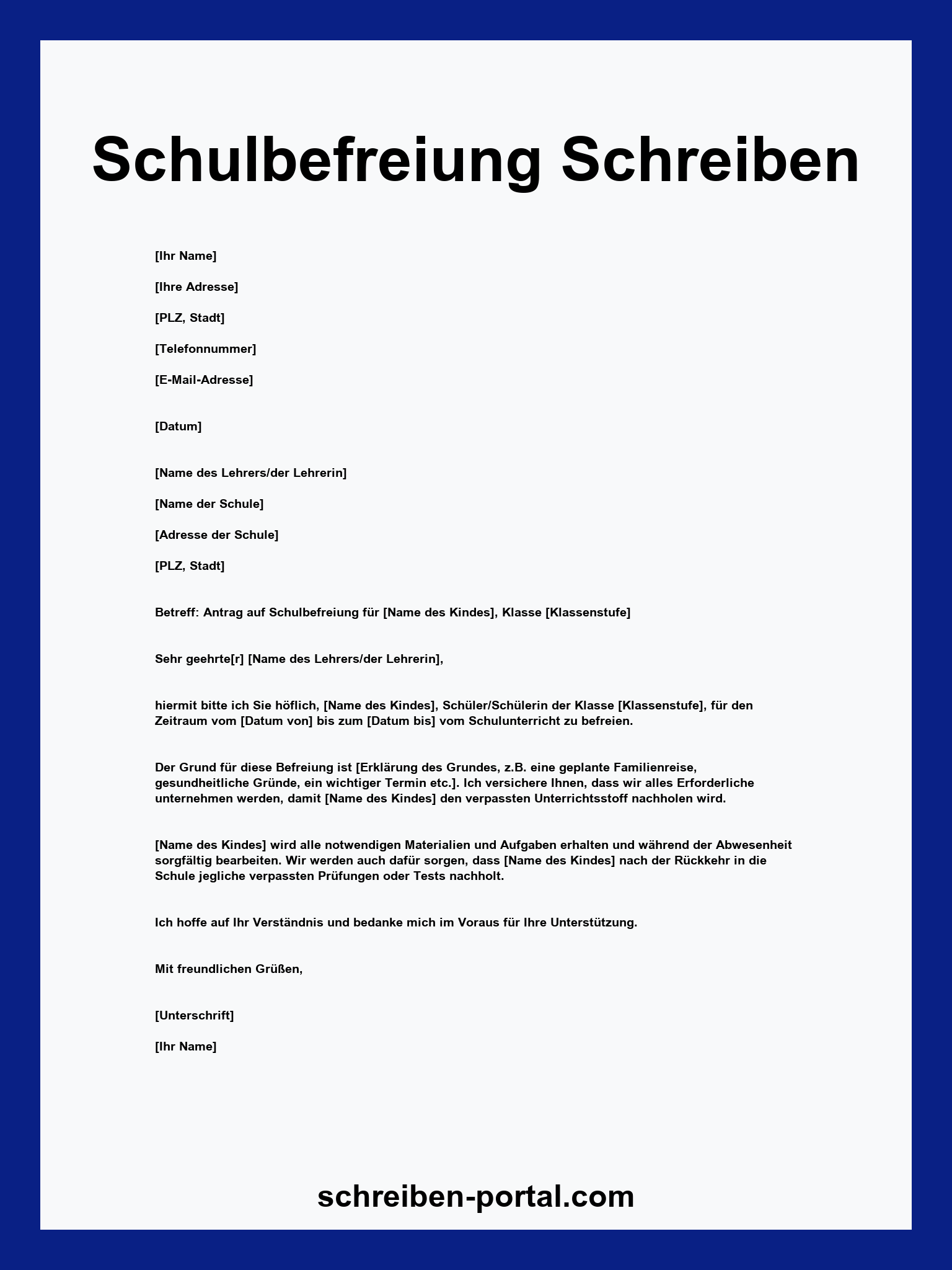 Schulbefreiung Schreiben