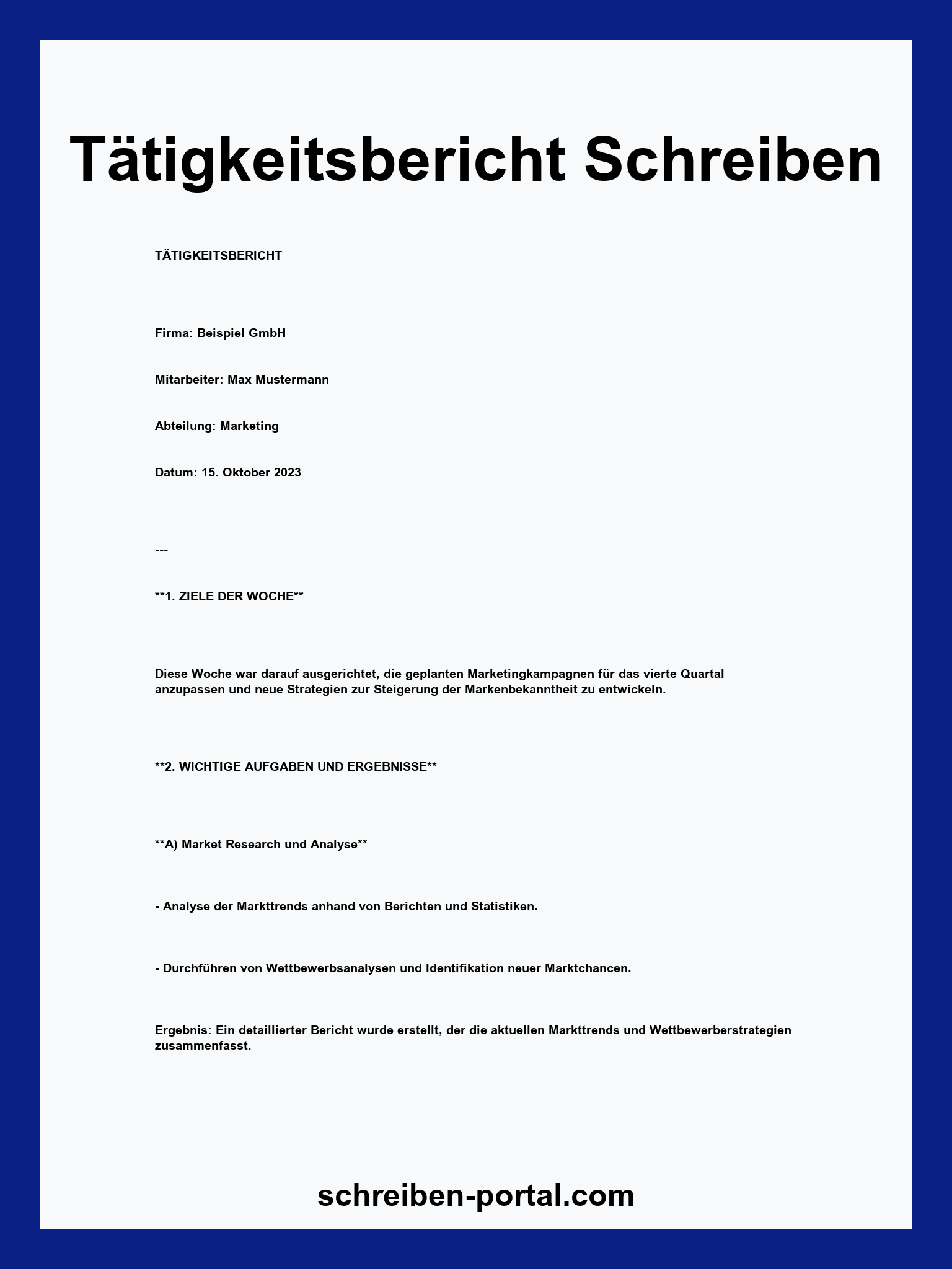 Tätigkeitsbericht Schreiben